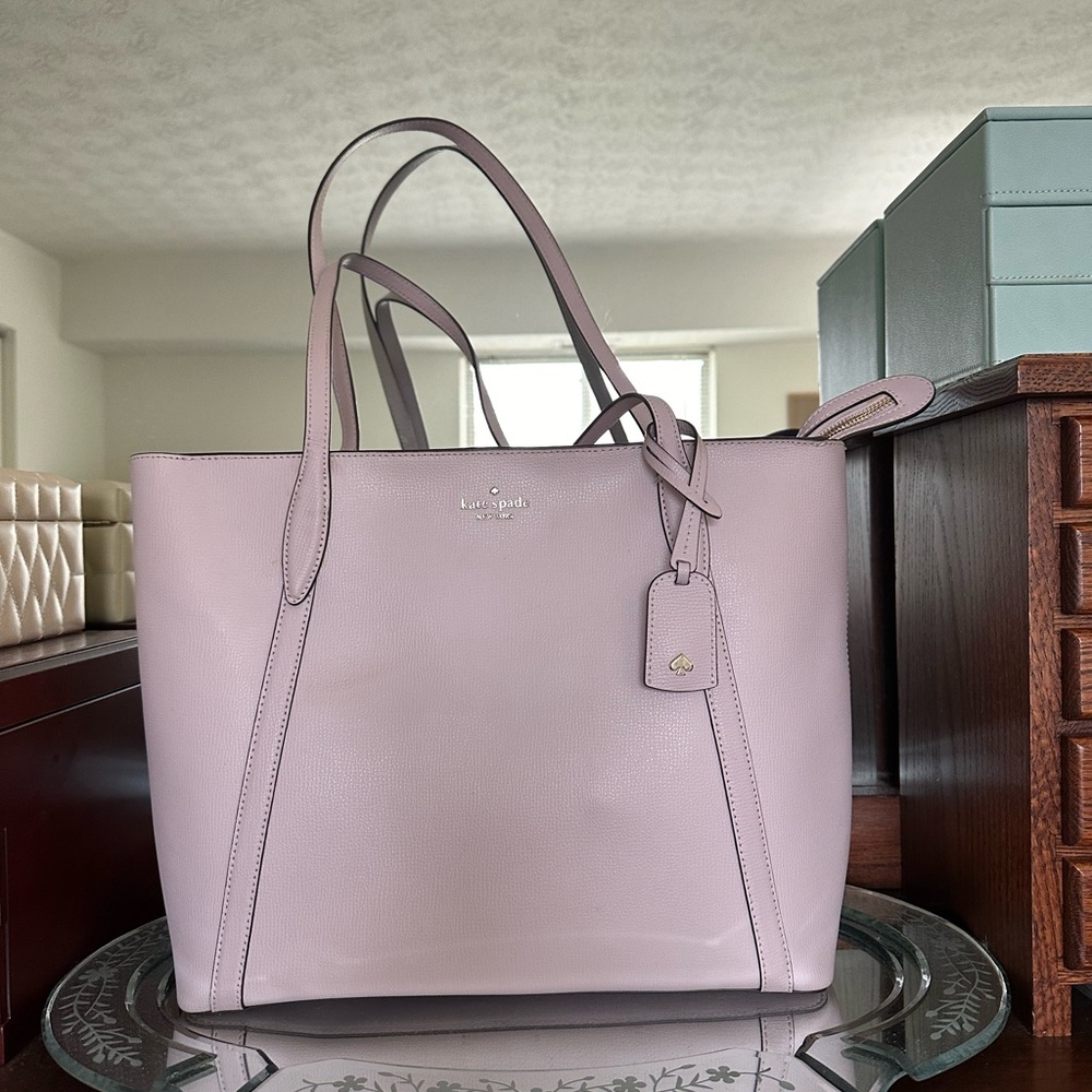 Kate Spade Cara Refined Grain Leather Tote Lilac Moon with Plum Interior